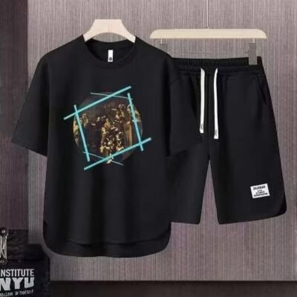 Men's Clothing 2024 Waffle Casual Summer Suit Loose Teen Short sleeved T shirt Shorts Handsome Two piece Suit_viptrois.com