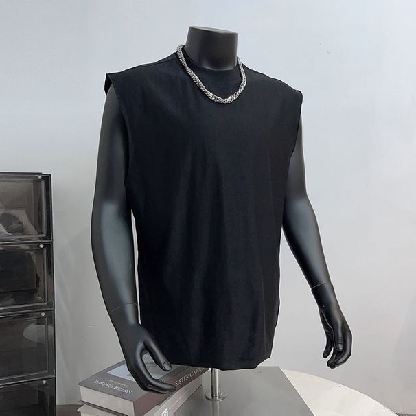 Pure Cotton Sports Solid Color Vest Men's Loose Summer Sleeveless American Style Short Tank Top_viptrois.com