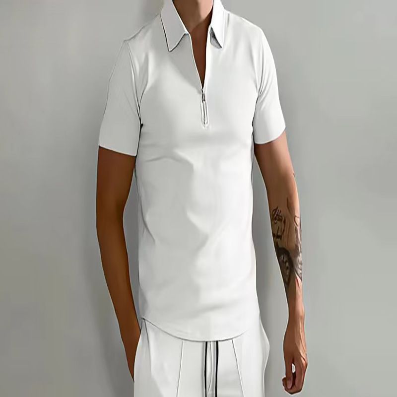 Cross-Border Men's Summer Sports Polo Quick-Dry Breathable Turn-Down Collar Ad Shirt Zipper Decoration Solid Color_viptrois.com