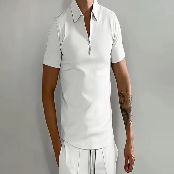 Cross-Border Men's Summer Sports Polo Quick-Dry Breathable Turn-Down Collar Ad Shirt Zipper Decoration Solid Color_viptrois.com