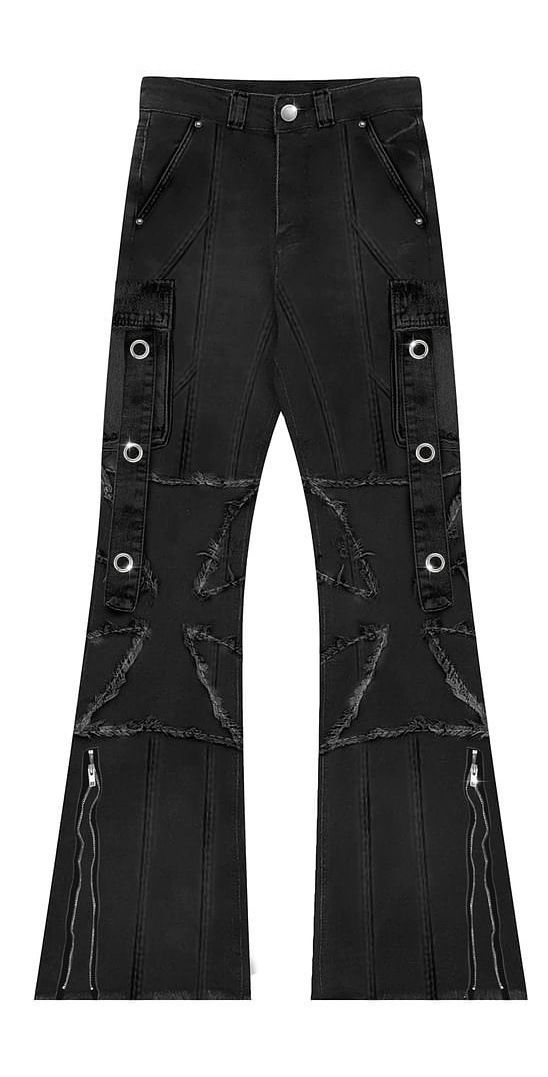 Men's Clothing American Style Dark Heavy Retro Zipper Irregular Personality High Street Jeans Unisex Trousers_viptrois.com