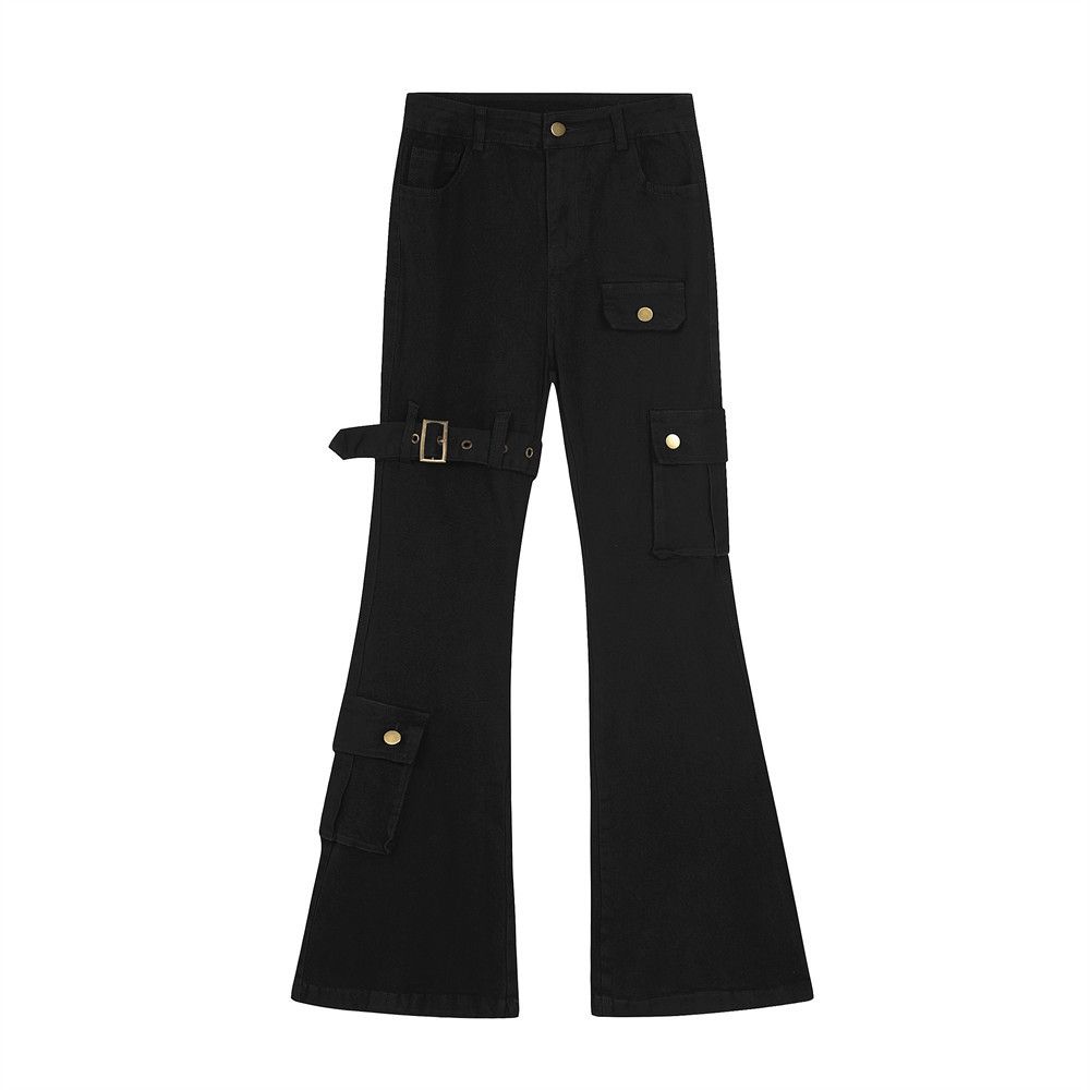Hippie Trend Flared Jeans Vibe Loose Men's Long With Tie Straps Irregular Pocket Design Casual Pants_viptrois.com