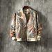 Men's ETRO-Style Crane Floral Jacquard Bomber Jacket, Beige Satin-Like Full-Zip Coat With Oriental Embroidery Print, Inspired By ETRO For Statement St_viptrois.com