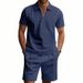 Men's Clothing Summer Men's Simple Casual Loose Zipper Short Sleeved Polo Shirt Beach Shorts Suit_viptrois.com