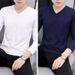 Modal Cotton Men's Long Sleeve Collar Slim Fit Pure White Autumn T-Shirt Base Shirt Trendy Top_viptrois.com