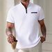 Men's Summer Polo Shirt With Stand Collar & Zipper Detail, Short Sleeve Checkered T-Shirt, Casual Slim Fit Breathable Top_viptrois.com