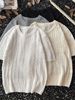 Summer Thin Jacquard Knitted Short Sleeved T Shirt Men's Round Neck Casual Trendy Retro Handsome Youth Breathable T Shirt_viptrois.com