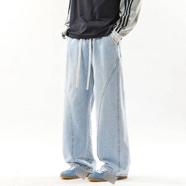 Relaxed Fit Straight Leg Men's Jeans - Classic Vintage Washed Denim Trousers For Casual Wear Breathable Cotton-Blend Fabric_viptrois.com