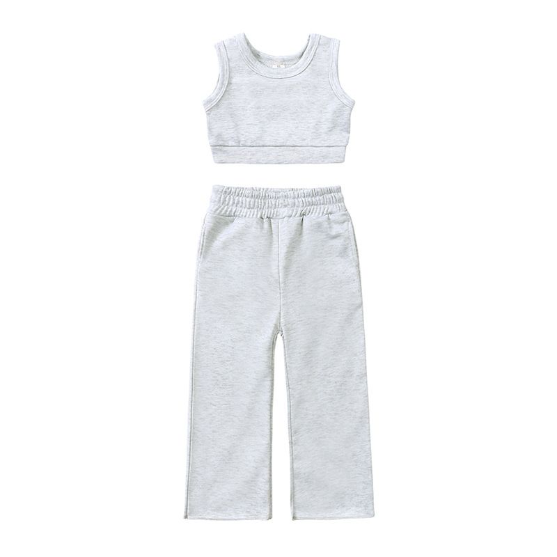 Mother & Kids European and American cross-border children's clothing girls fashion casual sleeveless vest solid color suit ins style two-piece set_viptrois.com