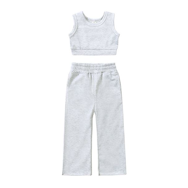 Mother & Kids European and American cross-border children's clothing girls fashion casual sleeveless vest solid color suit ins style two-piece set_viptrois.com
