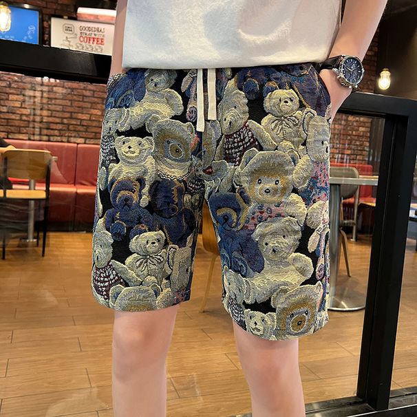 Men's Summer Thin Printed Bear Beach Shorts Casual Loose Fit Five-Point Versatile Fashionable Pants_viptrois.com