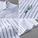Summer fresh striped short-sleeved shirt men's trendy loose versatile casual literary men's wear embroidered cotton shirt C06_viptrois.com