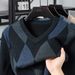 Pure Autumn Winter New V-Neck Men's Pullover Base Dad's Diamond Pattern Jacquard Sweetheart Neck Knitted Sweater_viptrois.com