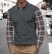 Pulse Cross-Border European And American Foreign Trade Hot-Selling Plaid Patchwork Printed Half-Zip Polo Shirt Men's_viptrois.com
