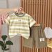 Boys' Striped Short Sleeved Thin Korean Version Top And Shorts Set, Children's Summer Two-piece Set_viptrois.com
