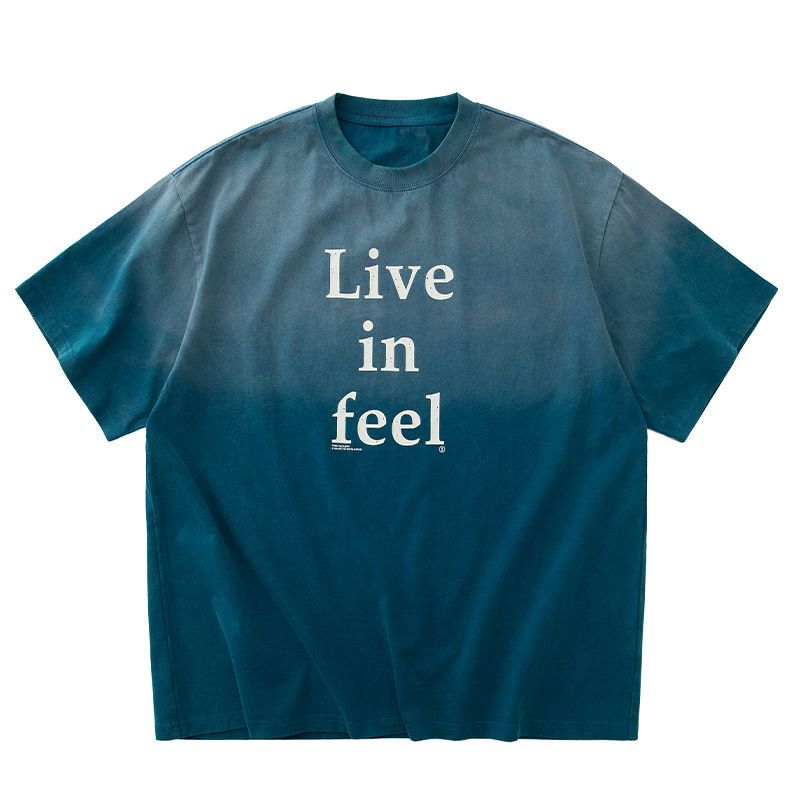 Men's Summer Loose Casual Viamin Shor Sleeved Rendy Brand Handmade Spray Horse Chesnu Gradien Washing Craf_viptrois.com