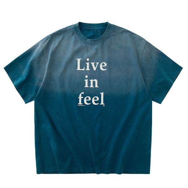 Men's Summer Loose Casual Viamin Shor Sleeved Rendy Brand Handmade Spray Horse Chesnu Gradien Washing Craf_viptrois.com
