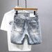 Men's Clothing Summer New Retro Denim Shorts Fashion Light Blue All Match Casual Embroidered Shorts_viptrois.com