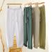 Men's Clothing Pure Linen Fabric Breathable Drawstring Trousers Men's Solid Color Simple Casual Trousers_viptrois.com
