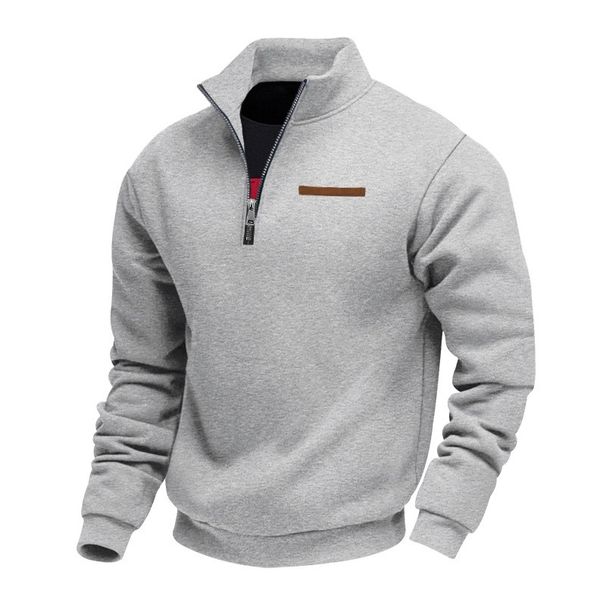 Men's Clothing Plus Velvet Stand Collar Pullover Half-Zip Fleece-Lined Casual Pullover Hoodie - Lightweight, Breathable & Stylish For Spring/Fall_viptrois.com