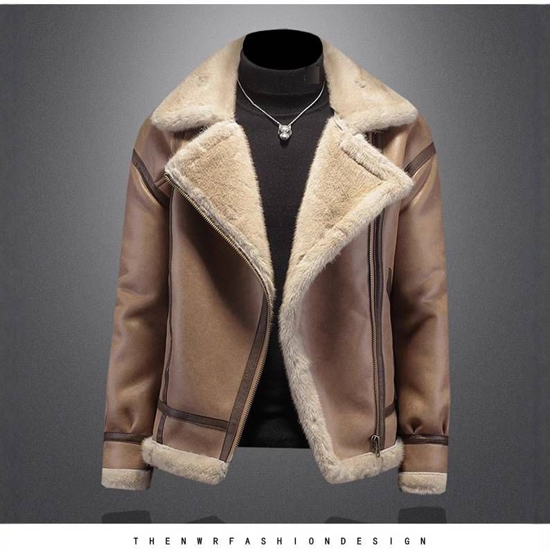 Men's Oversized Faux Shearling Jacket – Fleece-Lined Winter Coat With Notched Collar (Sizes M-5XL, Coffee Brown)_viptrois.com