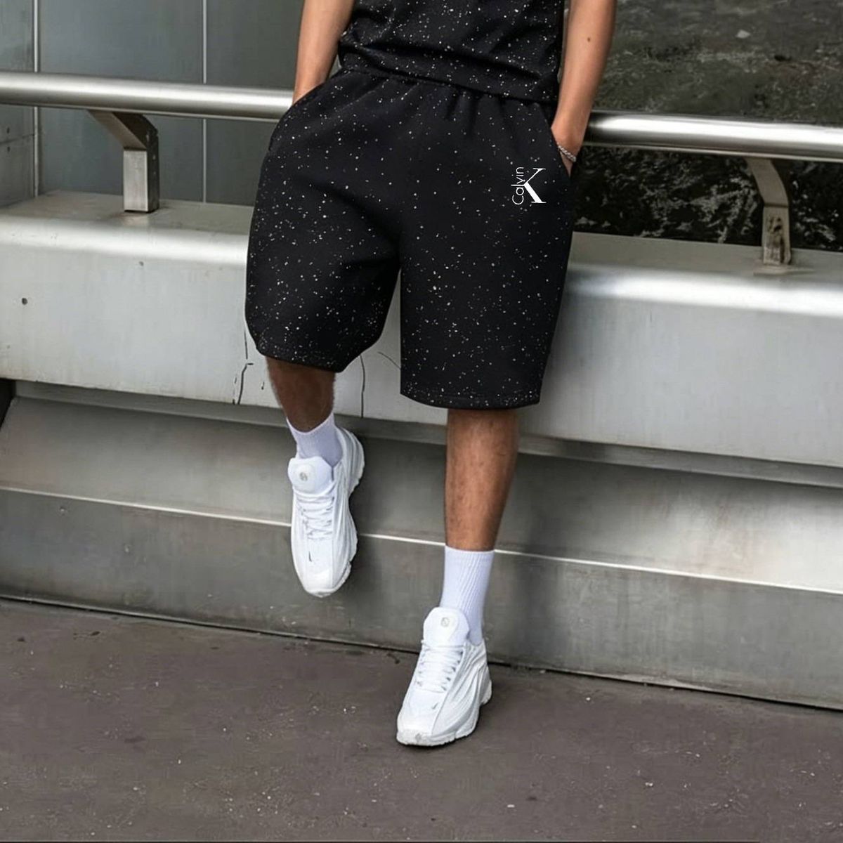 Men's Clothing New Summer Trendy Starry Sky Print Crew-Neck Hip-Hop Short-Sleeve T-Shirt Set_viptrois.com