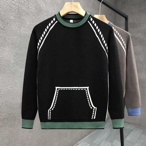 Men's Clothing Design contrast color fashion sweater men's cool knitted sweater autumn and winter new men's inner bottoming shirt_viptrois.com