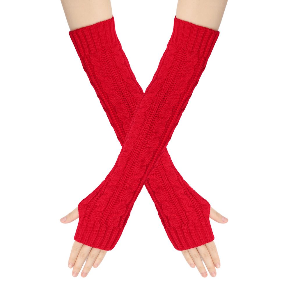 Women's Fingerless Knit Gloves - Acrylic Wool, Long & Twisted 8-Shaped Design, Warm Arm Sleeves For Autumn & Winter Breathable & Stylish, Unisex Fit_viptrois.com