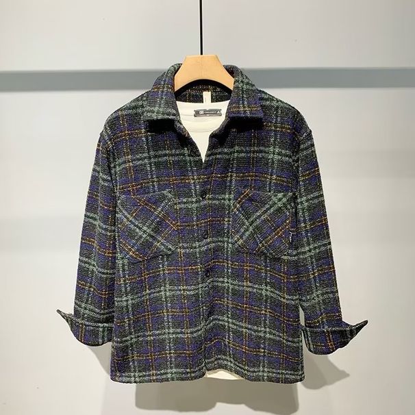 Retro Jacket, Men's Small Fragrance Style Checkered Shirt, Woolen Jacket, Trendy Brand Couple Outfit_viptrois.com