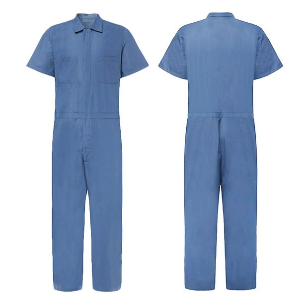 Men's multi-pocket design cargo pants lapel loose version of solid color casual romper_viptrois.com