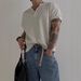 Men's Clothing New Henry Collar Button Niche Solid Color Short Sleeved T Shirt Men's Loose Versatile Personality Temperament Top_viptrois.com
