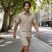Men's Summer Casual 2-Piece Set - Short Sleeve T-Shirt & Comfortable Shorts, Relaxed Fit Sporty Outfit With Color Block Design_viptrois.com