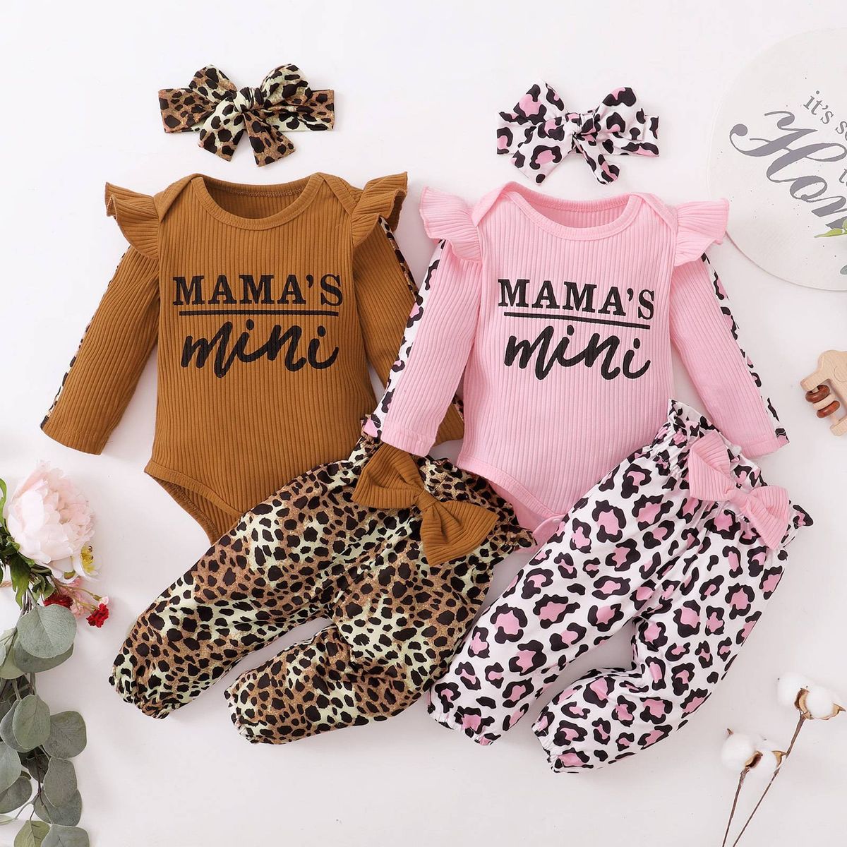 Kid's Clothing Baby Suits, Spring And Autumn Ribbed Long Sleeved Tight Romper With Leopard Print Pants_viptrois.com