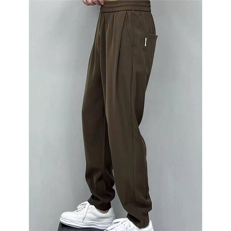 New Drape Ice Silk Nine-inch Casual Pants For Men, Summer Straight-leg Loose Wide-leg Pants, Trendy Brand Sports Pants_viptrois.com