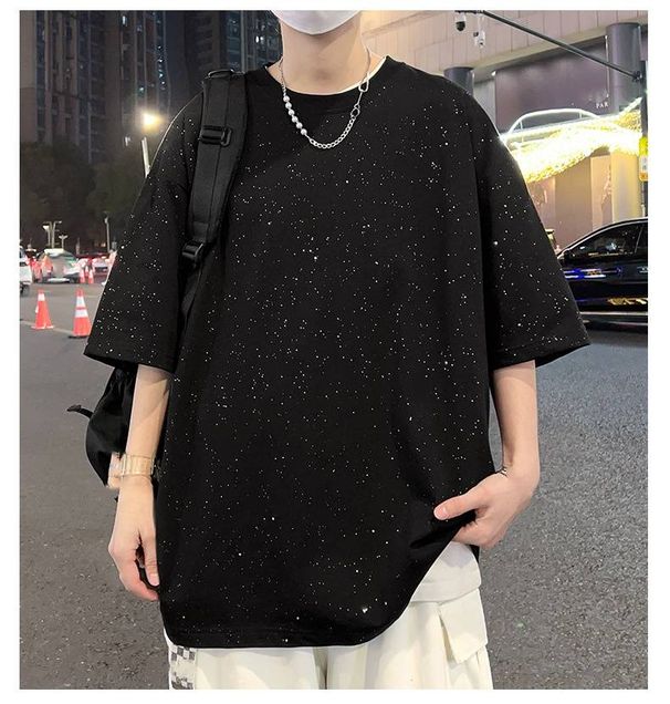 2025 Men's Summer Starry Sky Loose Short-sleeved Ice Silk T-shirt New American Men's Trendy Brand Pullovers Half-sleeved_viptrois.com