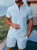 2025 New Men's Retro Jacquard Casual Henry Collar Short-sleeved Suit_viptrois.com