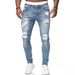 Men's Slim Fit Ripped Jeans – Straight Leg Stretch Denim With Vintage Wash & Multi-Pocket Design (6 Colors, 6 Sizes)_viptrois.com