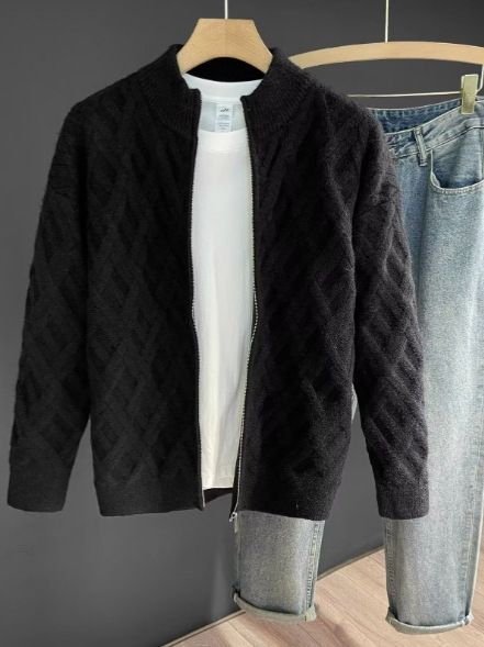 Men's Casual Knit Cardigan - Lightweight Stand Collar Sweater, Breathable & Machine Washable, Grey/Black/Beige, Sizes M-XXXL_viptrois.com