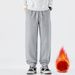 Retro Fleece-Lined Sweatpants – Relaxed Fit Cotton-Polyester Joggers With Drawstring Waist (28-38, Charcoal/Black/Oatmeal)_viptrois.com