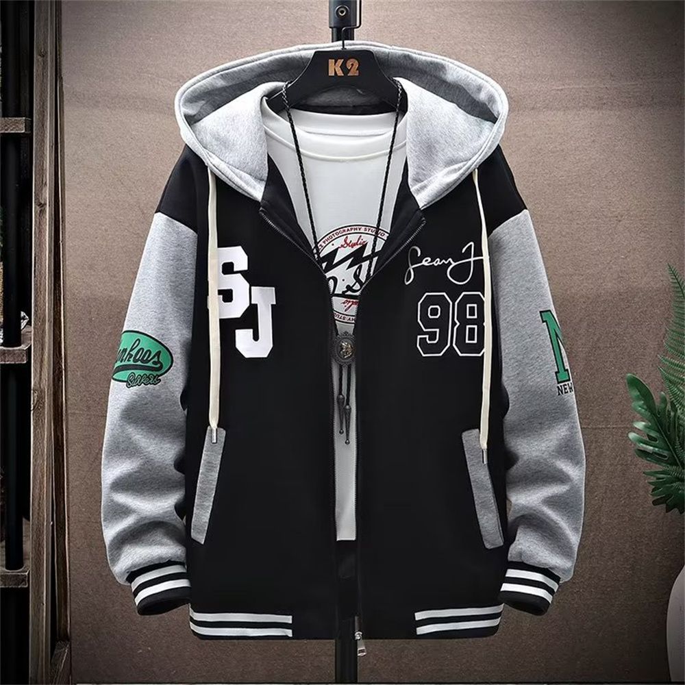2026 Fashion Hoodies Outerwear Youth/Men Splicing Long Sleeve Loose Zipper Hooded Sweatshirts M-3XL_viptrois.com
