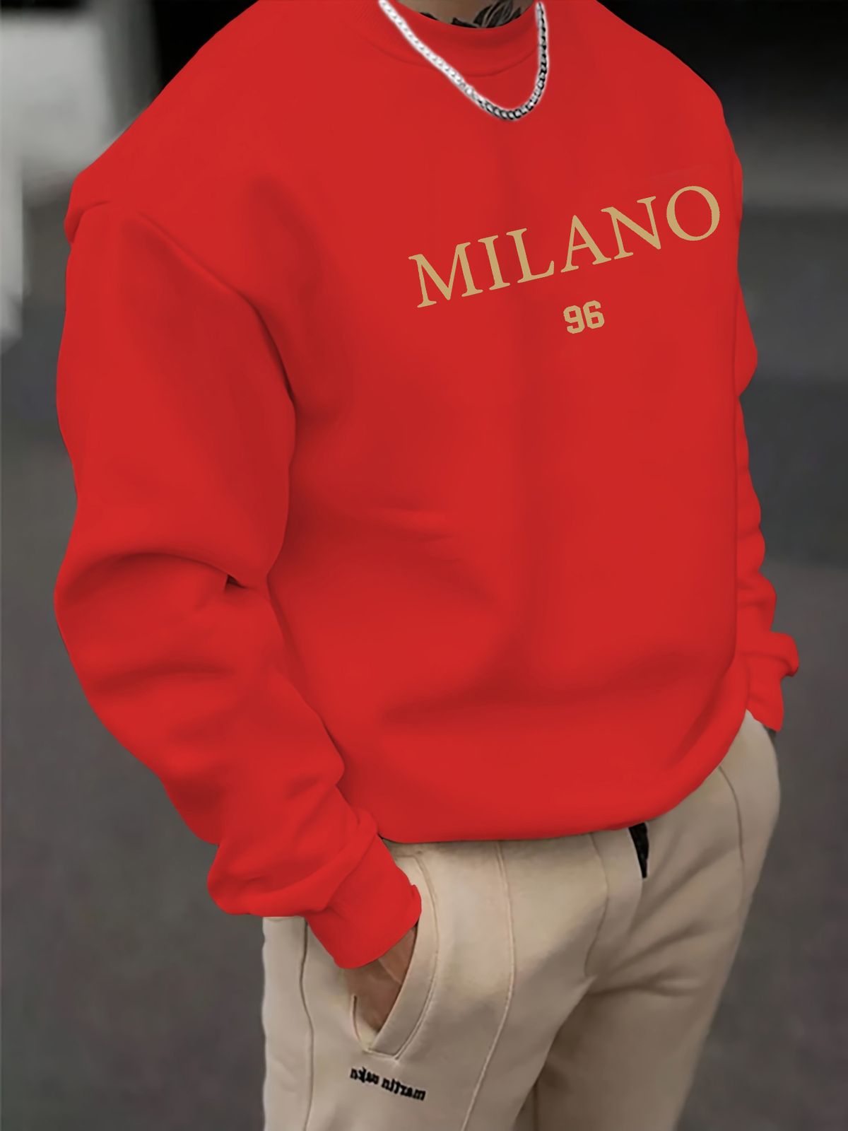 Men's Loose Casual Fashion MILANO 96 Letter Pattern Printed Round Neck Long Sleeved Pullover Hoodie For Autumn And Winter_viptrois.com