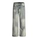Tie-Dye Washed Gradient Denim Men's Casual Punk Street Distressed Loose Wide-Leg Straight Pants_viptrois.com