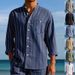Men's Linen Blend Stripe Shirt - Breathable Long Sleeve Relaxed Fit With Jacquard Detailing (S-XXXL, 7 Colors)_viptrois.com