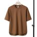 Men's Clothing Simple Casual Waffle Five Point Sleeve T Shirt Solid Color Loose Fashion Round Neck Top_viptrois.com