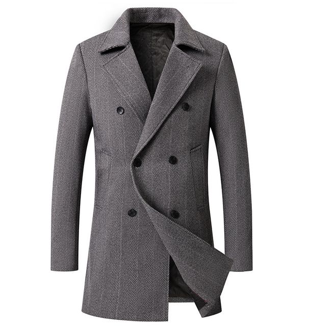 Men's Clothing Spot Men's Mid Length Woolen And Cotton Jacket Plaid Double Breasted Woolen Coat Men_viptrois.com