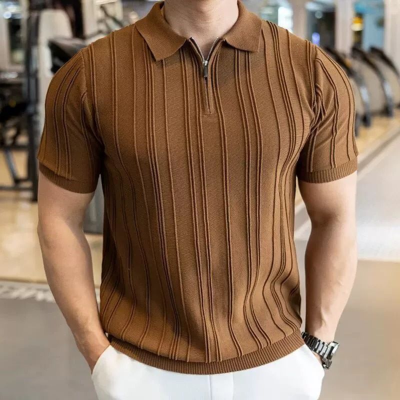 Men's Clothing Men's Half Zip Knit Short Sleeve Sweater T-Shirt Thin Style Ice Silk Collar Summer Suitable For Formal & Casual For Men_viptrois.com