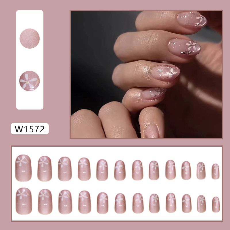Nail Flower Wear Nail Light Color Nail Patch Wear Nail Finished Nail Piece Ins Wind Fine Flash 24 Pieces_viptrois.com