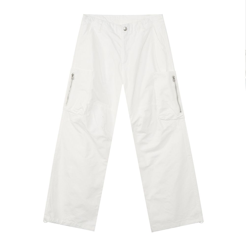 Men's Clothing High Street Cleanfit Splicing Zipper Design Hip Hop Casual Solid Color Jeans_viptrois.com