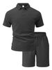 New Men's Polo Shirt With Collar, Short Sleeve, Short Pants, Textured Jacquard Fabric, Casual, Breathable, Sports Outfit, Large Size Set_viptrois.com