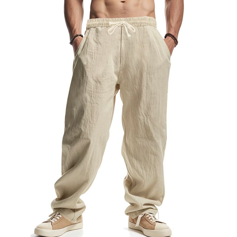 Men's Linen Casual Pants – Summer Breathable Straight-Leg Trousers With Drawstring (8 Colors, S-XXXL)_viptrois.com